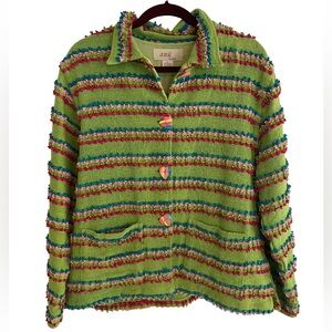 Vintage Anu by Natural green 100% cotton striped button-down jacket size large